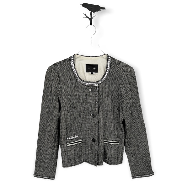 Isabel Marant Black Houndstooth Studded Hem Lines Blazer Jacket Size 2 - Picture 10 of 10